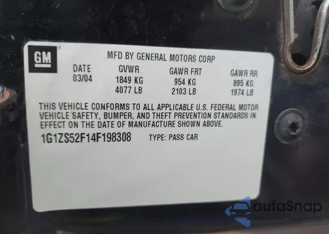 2004 Chevrolet Malibu from USA, damaged, VIN 1G1ZS52F14F198308